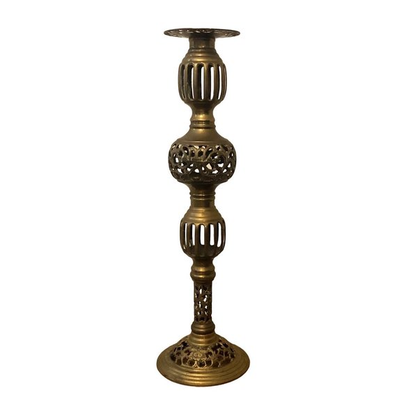 Vintage Brass Filigree Scroll Style 6 Piece Modular Candle Stick Holder 24" Tall